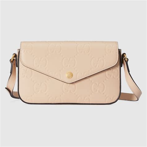 Mini borsa a spalla GG in pelle beige chiaro 